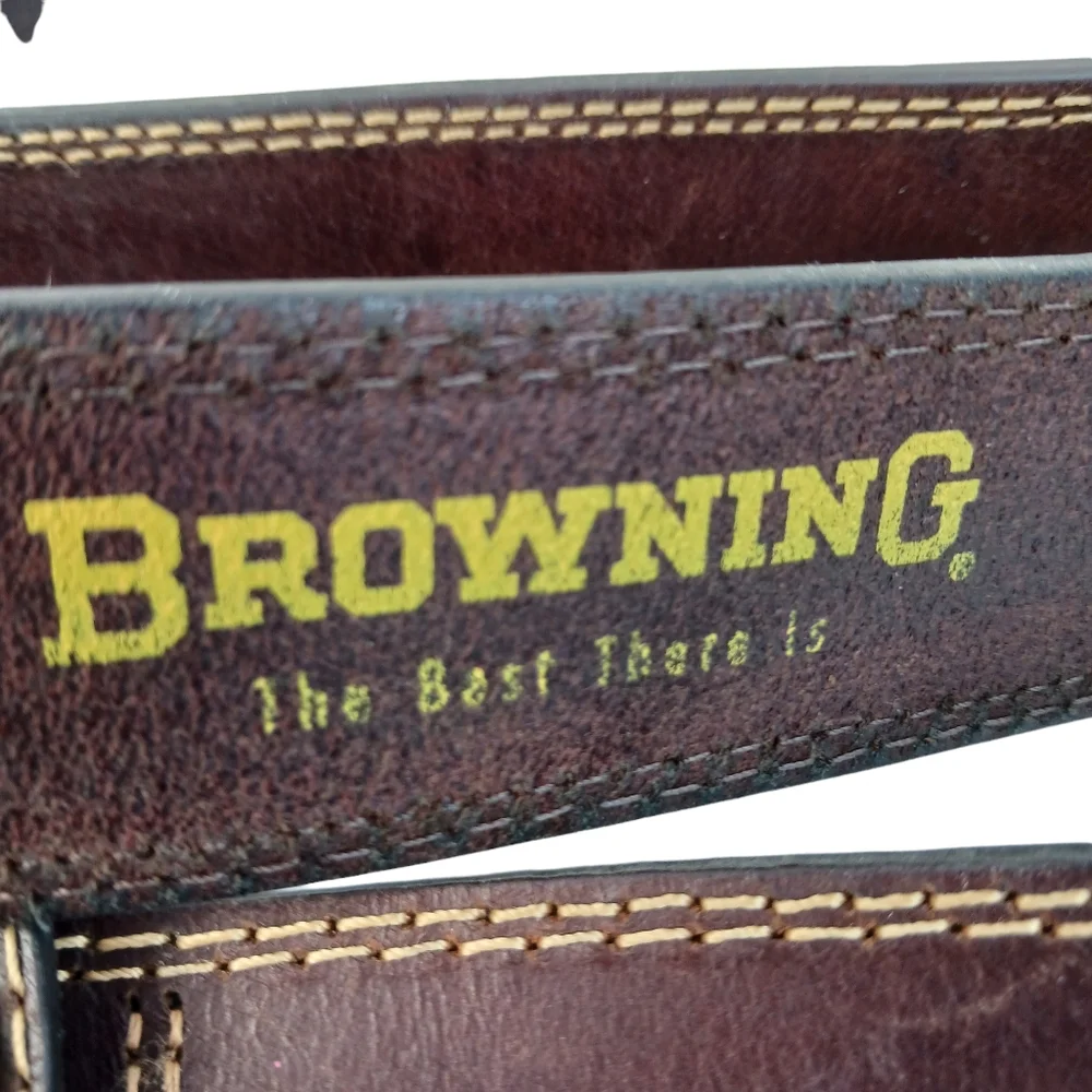 Browning Belt 12 Gauge Dark Brown Genuine Leather Brass Buckle  Men's Size 44